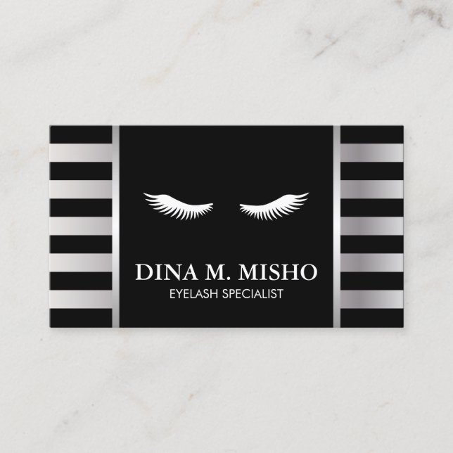 Tarjeta De Visita Rayas de plata modernas del artista de maquillaje (Anverso)