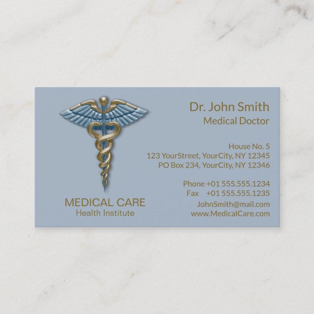Tarjeta De Visita Rayas de Relieve metalizado dorado de Faux Médico  (Anverso)