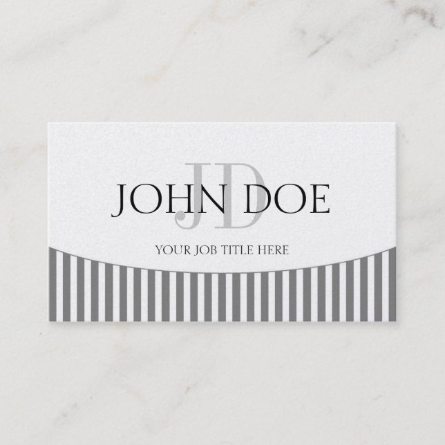 Tarjeta De Visita Rayas del monograma de YourJobTitle/papel grises (Anverso)