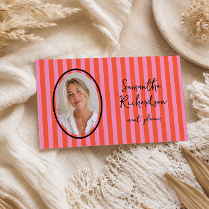Tarjeta De Visita Rayas Divertidas Foto Retro Escrita a Mano Cereza