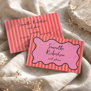Tarjeta De Visita Rayas Divertidas Rosa Cereza Escrito a Mano Retro 
