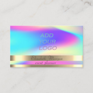 Tarjeta De Visita Rayas Doradas Ombre Holográfico Agrega tu Logo
