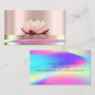 Tarjeta De Visita Rayas Doradas Ombre Holográfico Rosa Dorado Loto