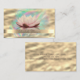 Tarjeta De Visita Rayas Doradas Tinta Holográfica Ombre Loto Dorado