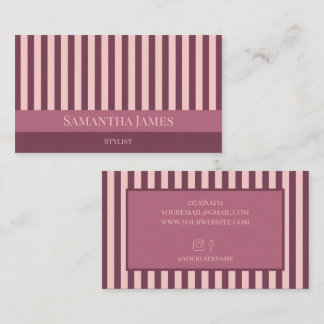Tarjeta De Visita Rayas Elegantes Rosa Burdeos