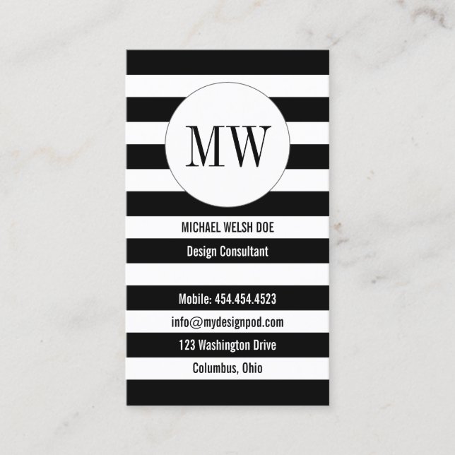 Tarjeta De Visita Rayas en blanco y negro con iniciales monográficas (Anverso)