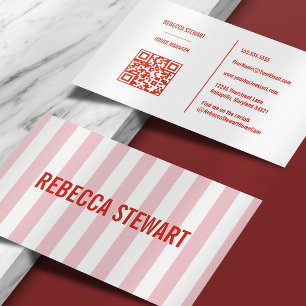 Tarjeta De Visita Rayas Femeninas Simple Moderno Rosa Profesional