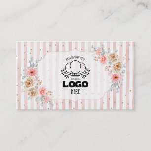 Tarjeta De Visita Rayas florales de rubor Logo de panadería linda