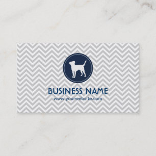 Tarjeta De Visita Rayas grises de Chevron del monograma del perro