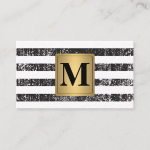 Tarjeta De Visita Rayas Grunge de Monograma Dorado Metálico Chic Fal