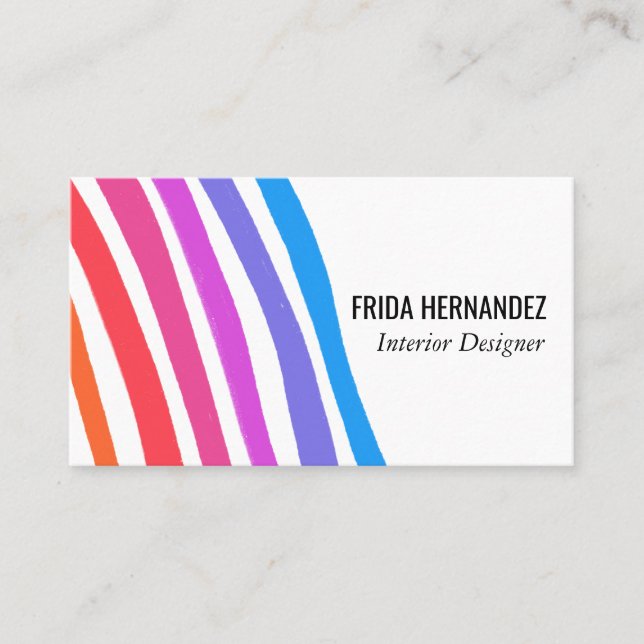 Tarjeta De Visita Rayas Minimalistas de arco iris retro (Anverso)