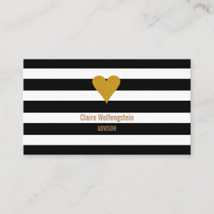Tarjeta De Visita Rayas Modernas Corazón Dorado Profesional