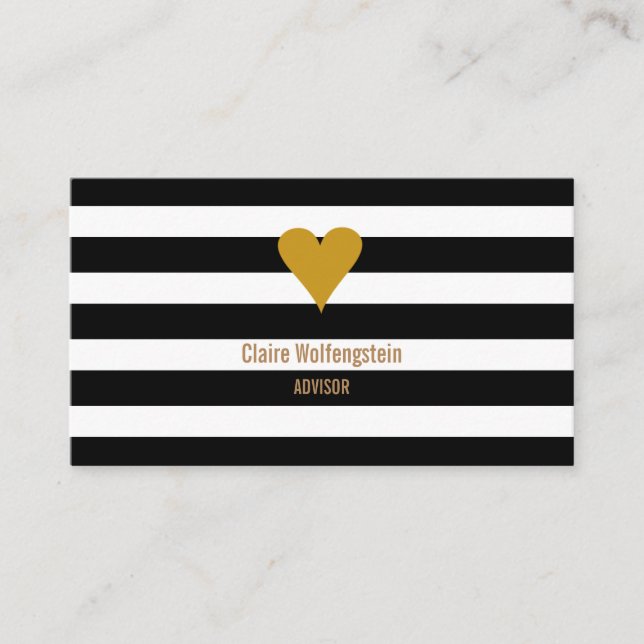 Tarjeta De Visita Rayas Modernas Corazón Dorado Profesional (Anverso)