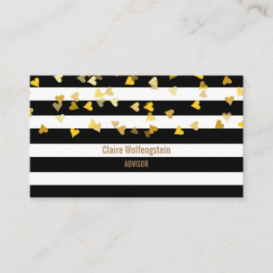 Tarjeta De Visita Rayas Modernas Corazones Dorados Profesional