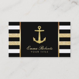 Tarjeta De Visita Rayas modernas del ancla náutica del oro