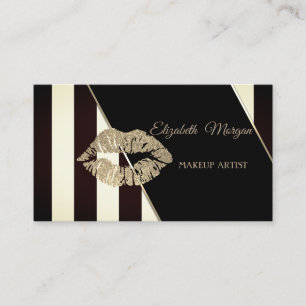 Tarjeta De Visita Rayas modernas en blanco y negro, Labios brillante