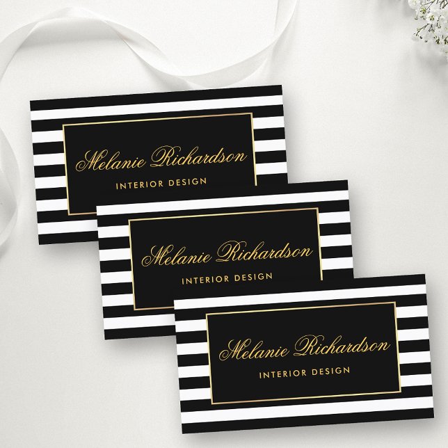 Tarjeta De Visita Rayas Modernas y Marco de Oro (Customize to change text size, color or text style.)