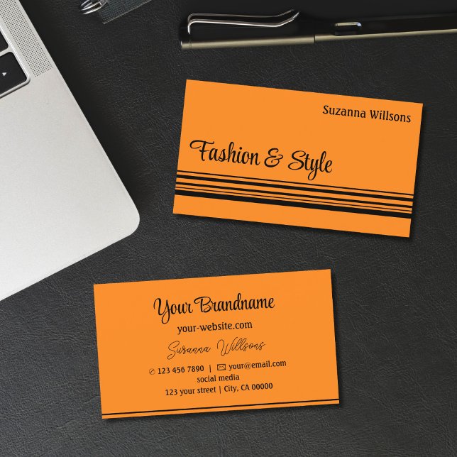 Tarjeta De Visita Rayas negras Naranja llano estilo profesional (Subido por el creador)
