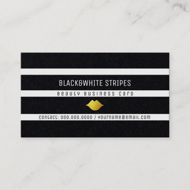 Tarjeta De Visita rayas negras y blancas de belleza moderna (Anverso)