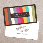 Tarjeta De Visita Rayas retro coloridas a rayas<br><div class="desc">Captura de ojos e inolvidable - diseño de franjas coloridas. Diseño de rayas verticales en rojo,  rosa,  amarillo,  turquesa,  verde,  gris,  rojizo y blanco.</div>