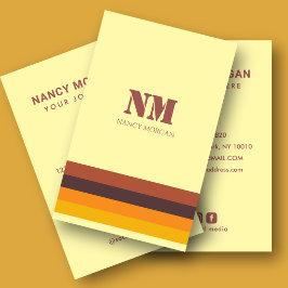 Tarjeta De Visita Rayas Retro de los 70 Monograma Amarillo