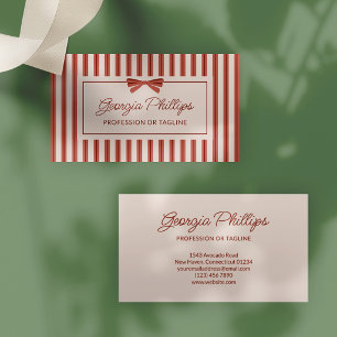 Tarjeta De Visita Rayas rojas y almendras con lazo Retro