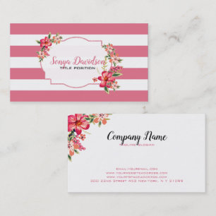 Tarjeta De Visita Rayas Rosa Y Blanco