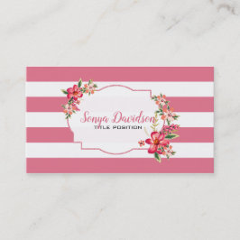 Tarjeta De Visita Rayas Rosa Y Blanco