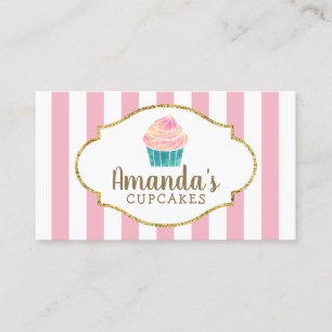 Tarjeta De Visita Rayas rosadas dulces del chef de repostería de la