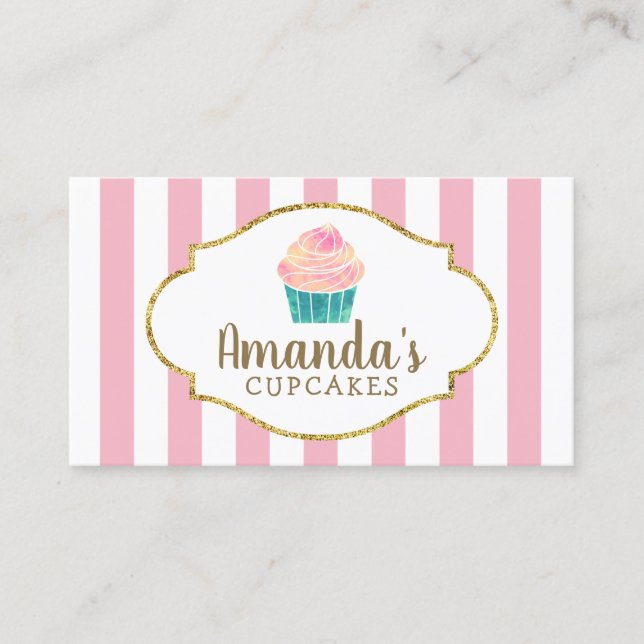 Tarjeta De Visita Rayas rosadas dulces del chef de repostería de la (Anverso)