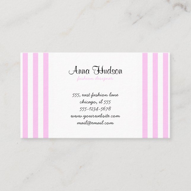 Tarjeta De Visita Rayas rosas, franjas blancas, patrón rayado (Anverso)