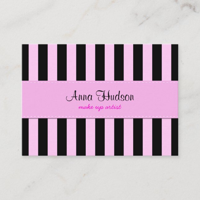 Tarjeta De Visita Rayas rosas, franjas negras, patrón rayado (Anverso)