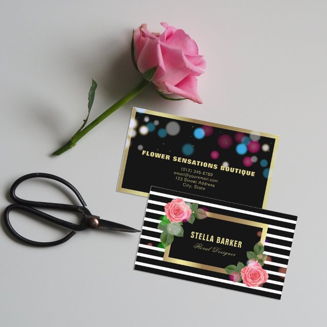 Tarjeta De Visita Rayas rosas rosas rosas negras y blancas iluminan  (Subido por el creador)