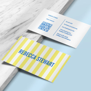 Tarjeta De Visita Rayas Simple Moderno Amarillo y Azul Profesional