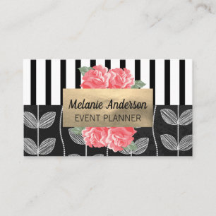 Tarjeta De Visita Rayas verticales de moda   Flower Chalk Doodle