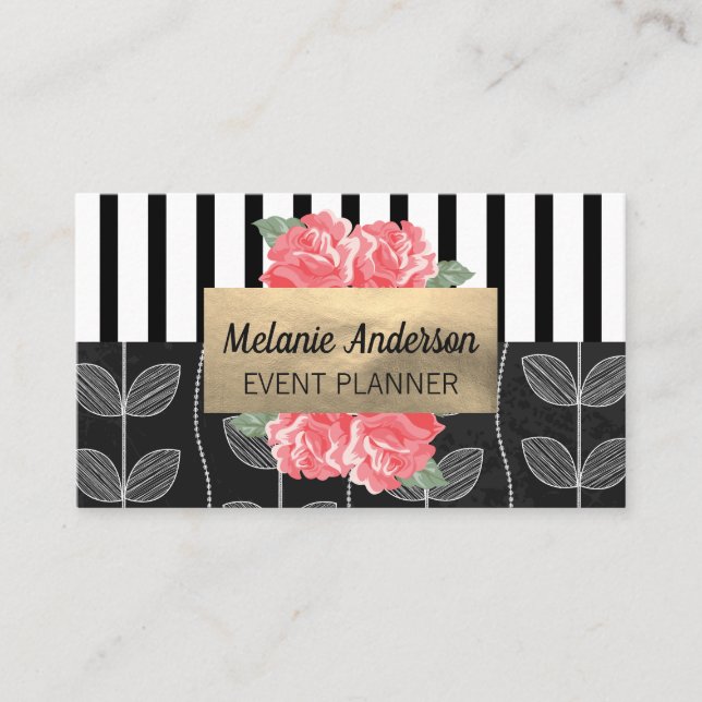 Tarjeta De Visita Rayas verticales de moda | Flower Chalk Doodle (Anverso)