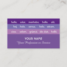 Tarjeta De Visita Rayas violetas idiomas internacionales hola