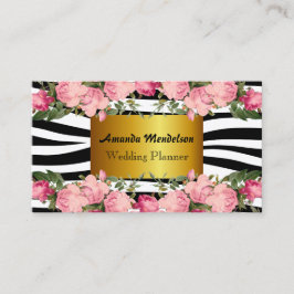 Tarjeta De Visita Rayas y rosas de la cebra del Sophisticate