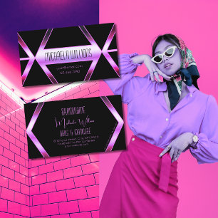 Tarjeta De Visita Rayo morado rosado de Guay geométrico negro llamat