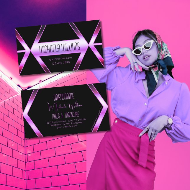 Tarjeta De Visita Rayo morado rosado de Guay geométrico negro llamat (Subido por el creador)