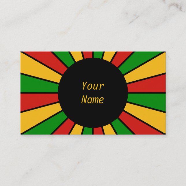 Tarjeta De Visita RAYOS DEL BOTÓN DE LA BANDERA DE RASTAFARI + su (Anverso)
