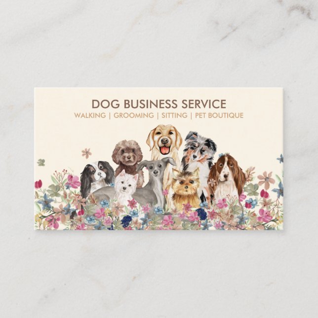 Tarjeta De Visita Raza de perro Estando con varios Mascotas (Anverso)