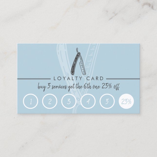 Tarjeta De Visita Razor Barber Men Coiffure Hairdresser Lealtad Azul (Anverso)