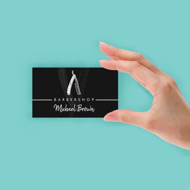 Tarjeta De Visita Razor Barber tienda negra (Razor Barber shop black Business Card)