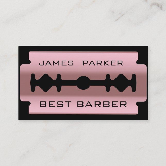 Tarjeta De Visita Razor Blade Rosa Gold Barber Moderno Hair Stylist (Anverso)