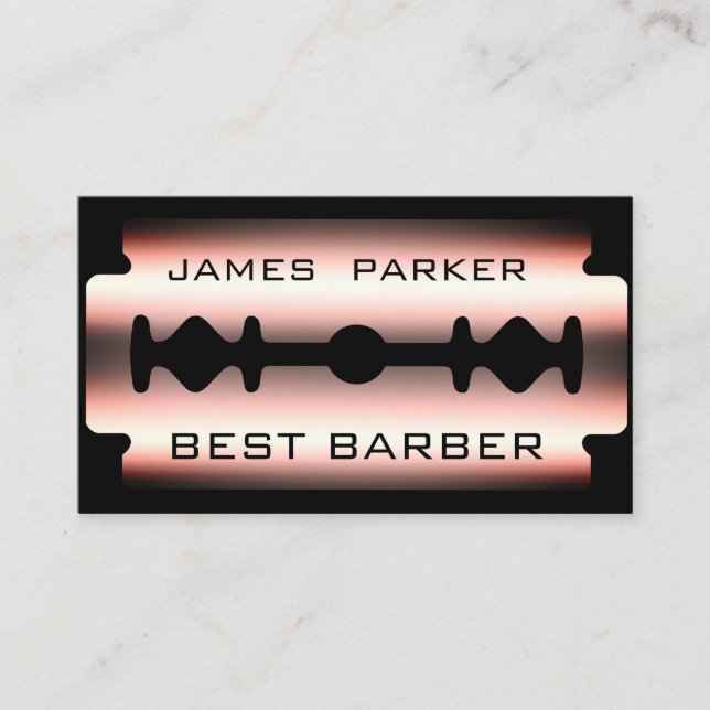 Tarjeta De Visita Razor Blade Silver Rosa Barber Moderno Hair Stylis (Anverso)