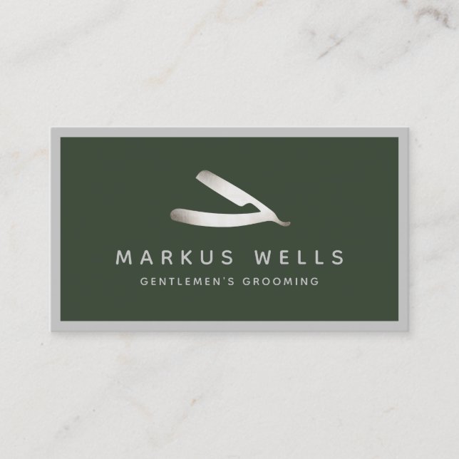 Tarjeta De Visita Razor Straight Silver Barbershop Master Barber (Anverso)