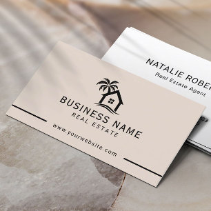 Tarjeta De Visita Real Estate Agent Beach House Logo Rubor Pink