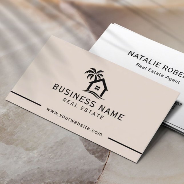 Tarjeta De Visita Real Estate Agent Beach House Logo Rubor Pink (Subido por el creador)