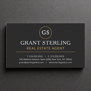 Tarjeta De Visita Real Estate Agent Black Gold Luxury Moderno Elegan